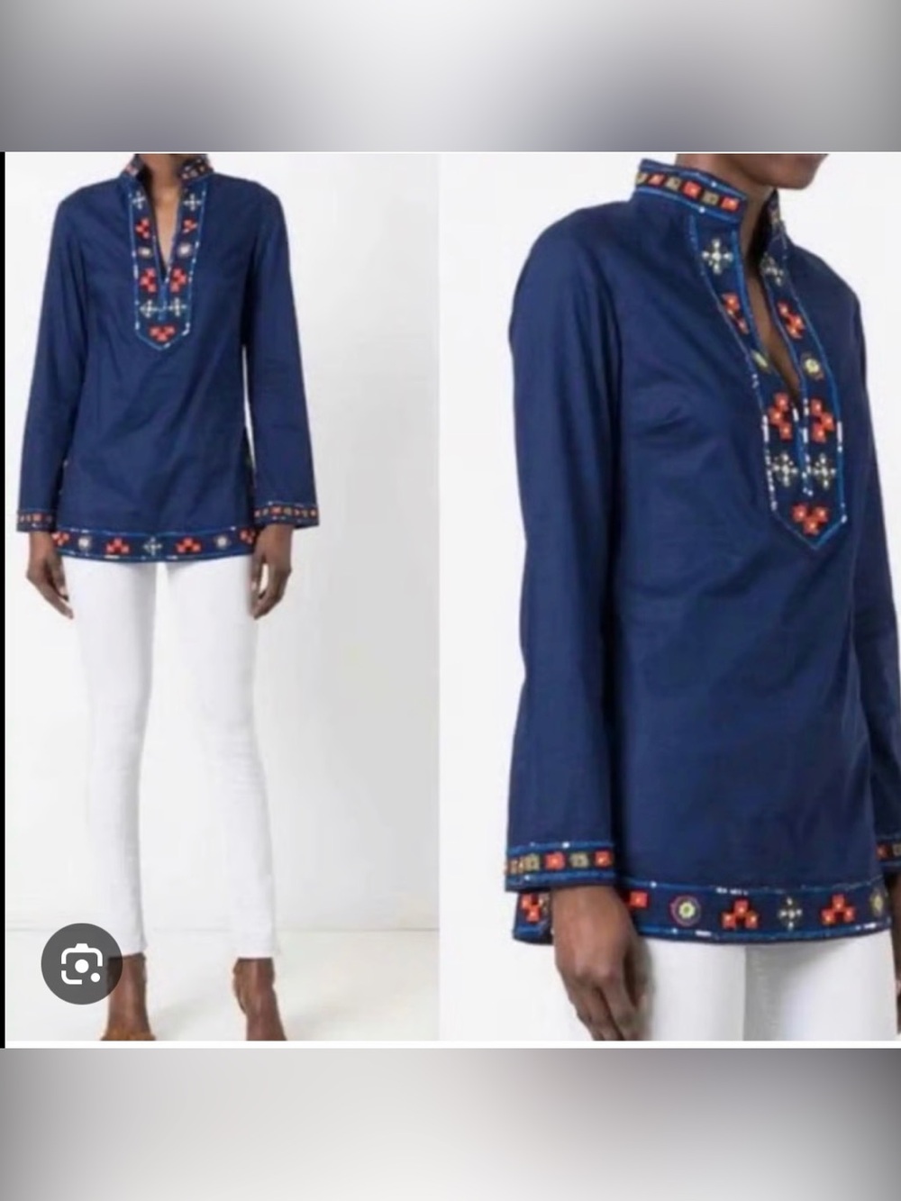 TORY BURCH Embellished Tunic Top Cotton with beading and sequins